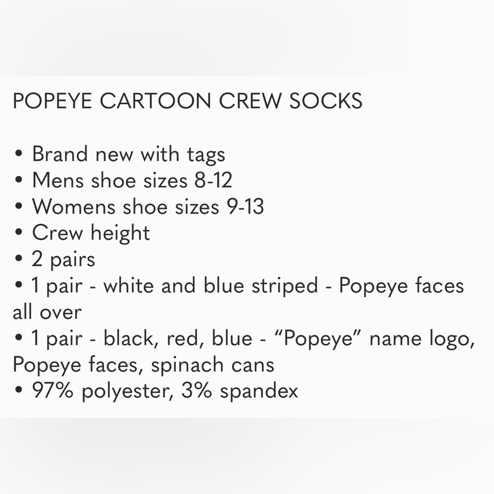 BNWT 2 PAIRS OF ODD SOCKS “POPEYE” COMIC 
CREW LENGTH SOCKS MEN’S LARGE 8-12 WO… - Picture 4 of 10